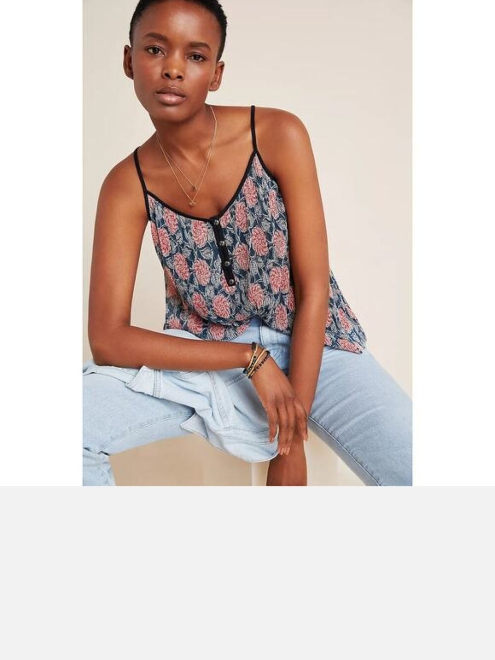 Maeve Navy Floral Button-Front Cami with Pink Flowers